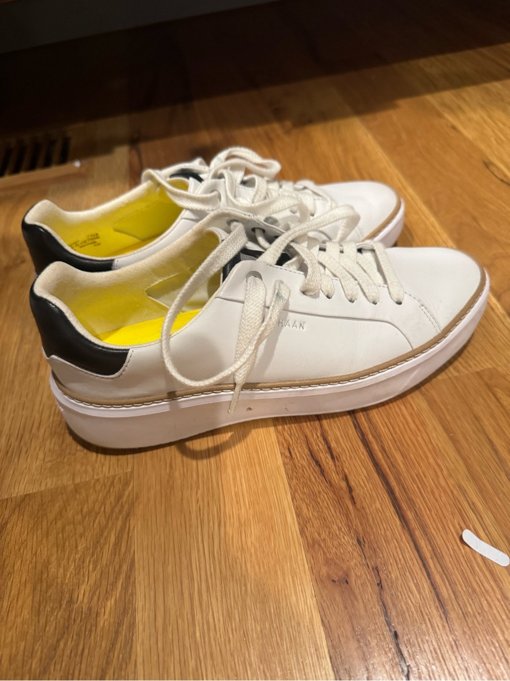 Cole Haan White Leather Sneakers with Black Heel Accent